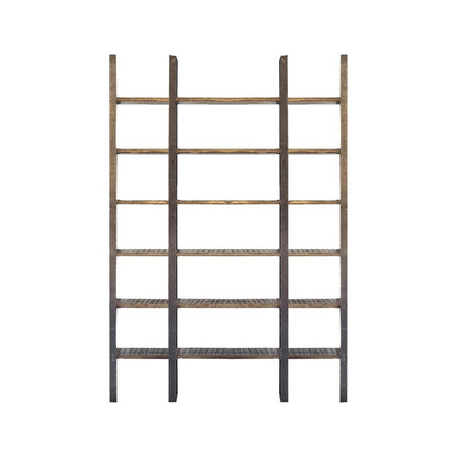 Brown Iron and Solid Wood Six Tier Bookcase