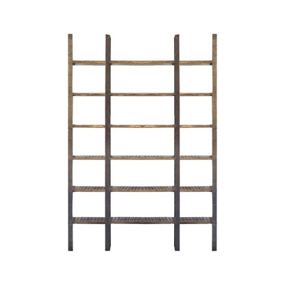 Brown Iron and Solid Wood Six Tier Bookcase