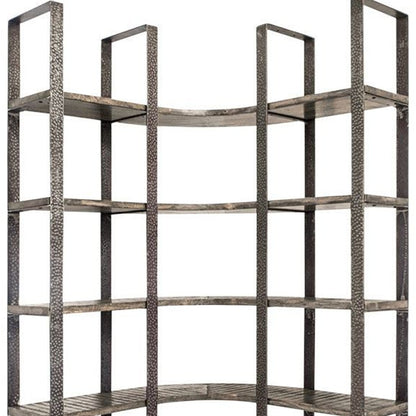 90" Black Iron Frame Curved Wooden Six Tier Shelving