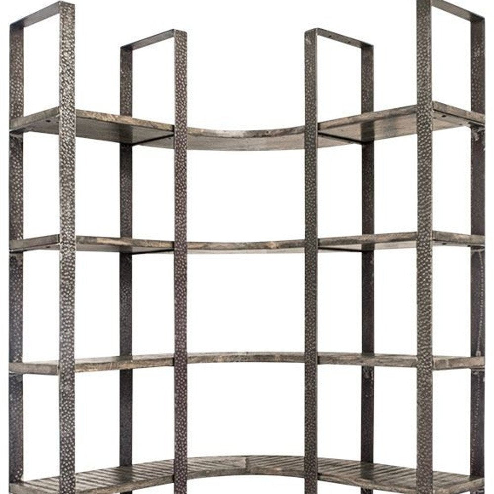 Brown Iron and Solid Wood Six Tier Bookcase