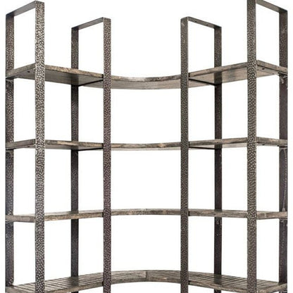 Brown Iron and Solid Wood Six Tier Bookcase