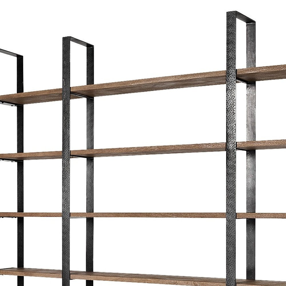 Brown Iron and Solid Wood Six Tier Bookcase