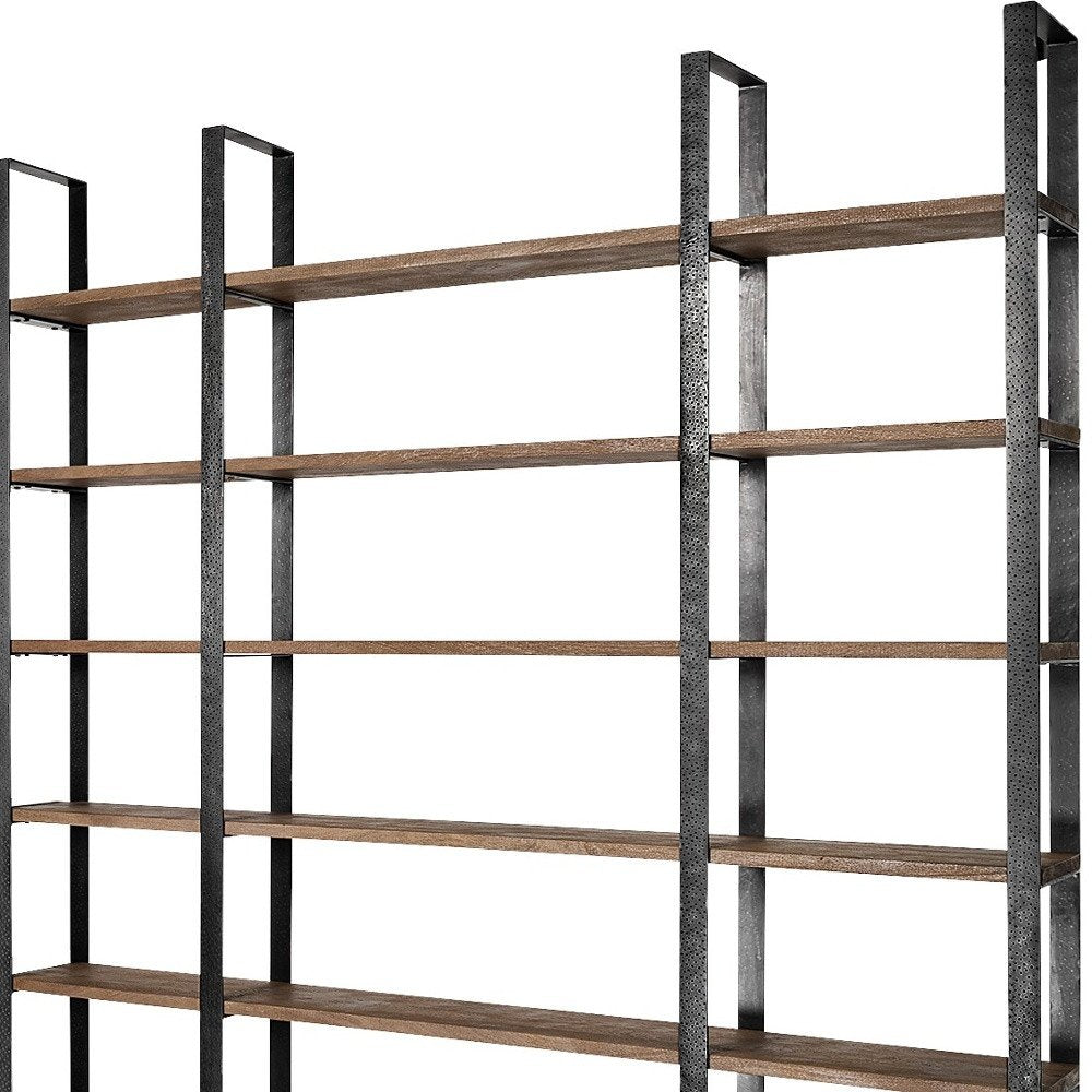Brown Iron and Solid Wood Six Tier Bookcase