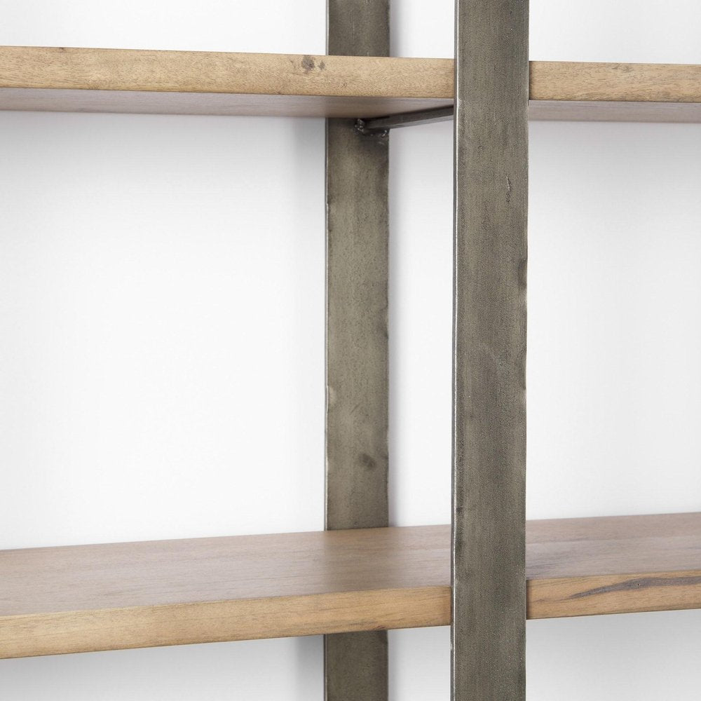 Brown Nickel and Solid Wood Six Tier Bookcase