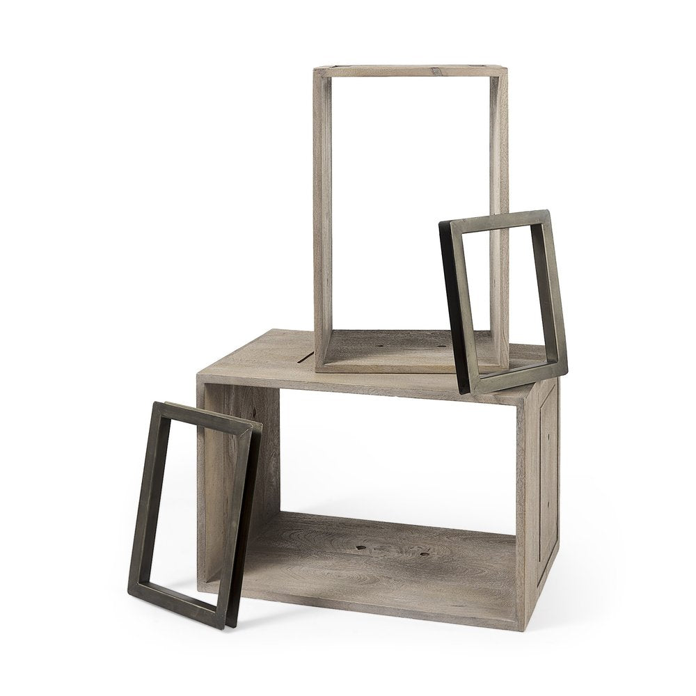 Set of Two Brown Solid and Manufactured Wood Two Tier Floating Bookcase