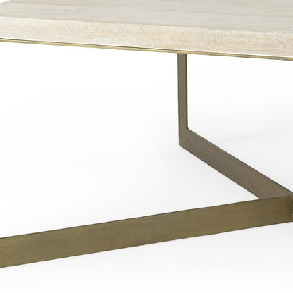34" Beige Wood and Metal Square Coffee Table