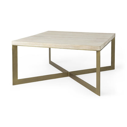 34" Beige Solid Wood And Iron Square Coffee Table