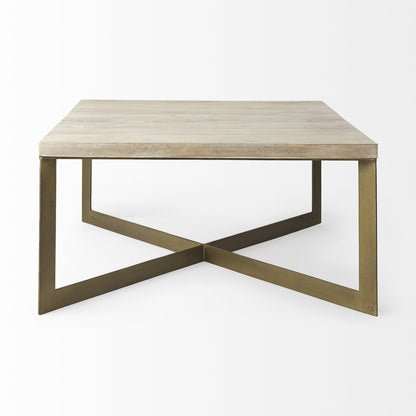 34" Beige Solid Wood And Iron Square Coffee Table