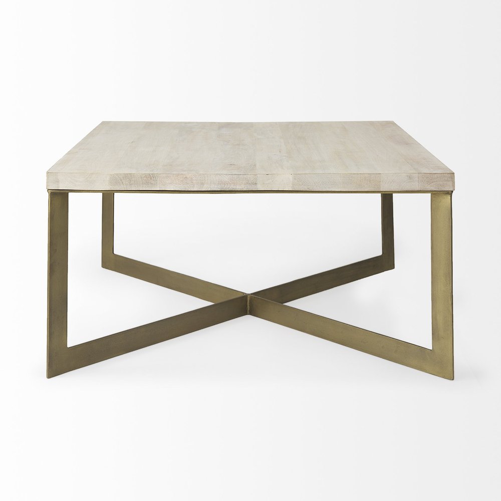 34" Beige Solid Wood And Iron Square Coffee Table