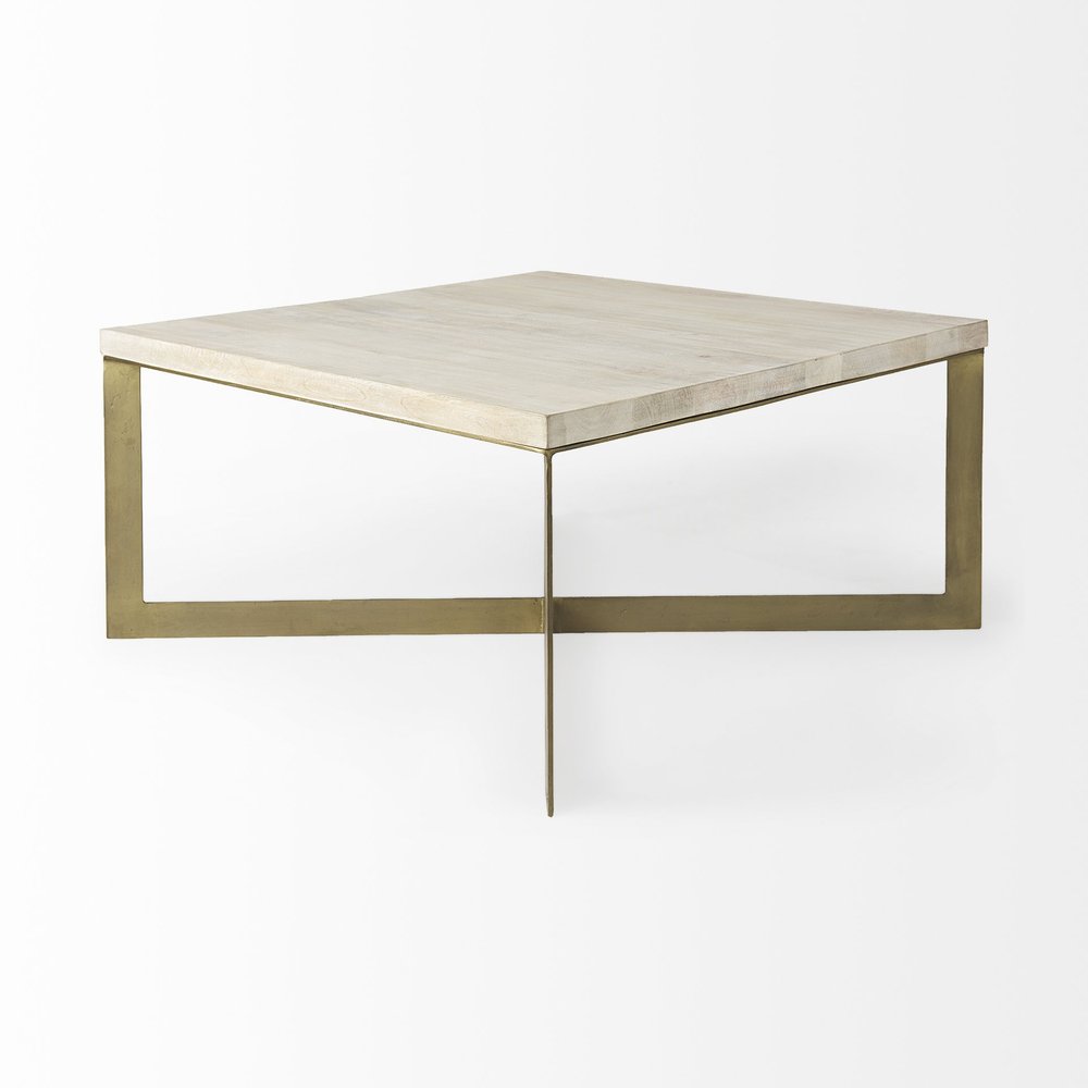 34" Beige Solid Wood And Iron Square Coffee Table