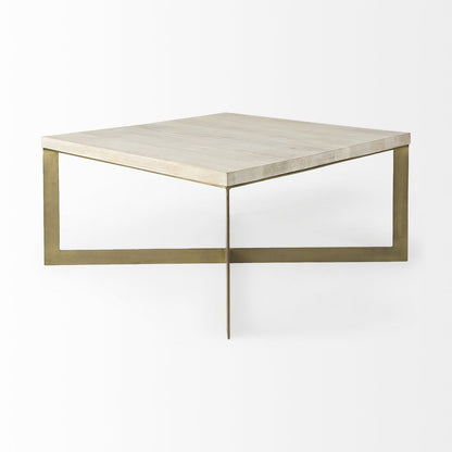 34" Beige Solid Wood And Iron Square Coffee Table