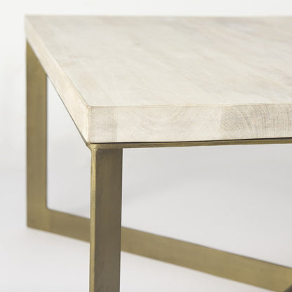 34" Beige Solid Wood And Iron Square Coffee Table