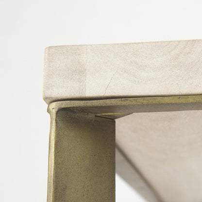 34" Beige Wood and Metal Square Coffee Table