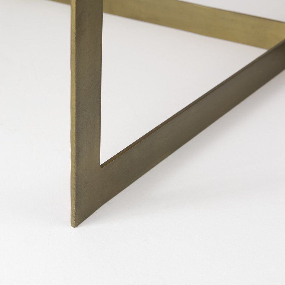34" Beige Wood and Metal Square Coffee Table