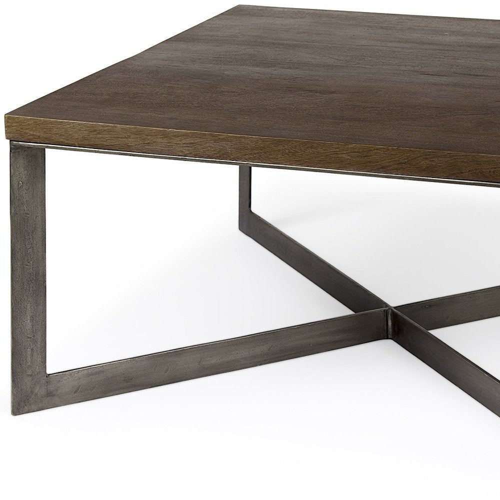 34" Brown Solid Wood And Iron Square Coffee Table