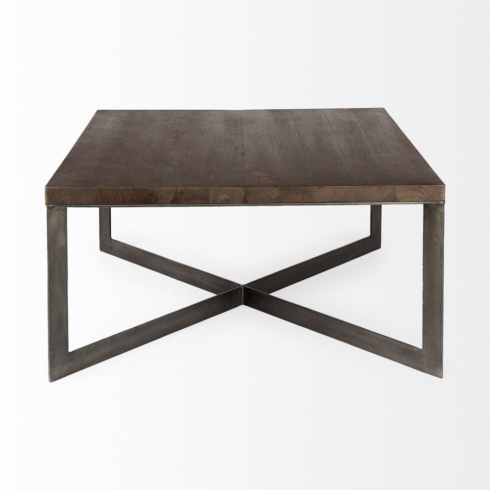 34" Brown Solid Wood And Iron Square Coffee Table