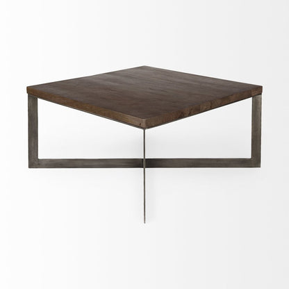 34" Brown Solid Wood And Iron Square Coffee Table