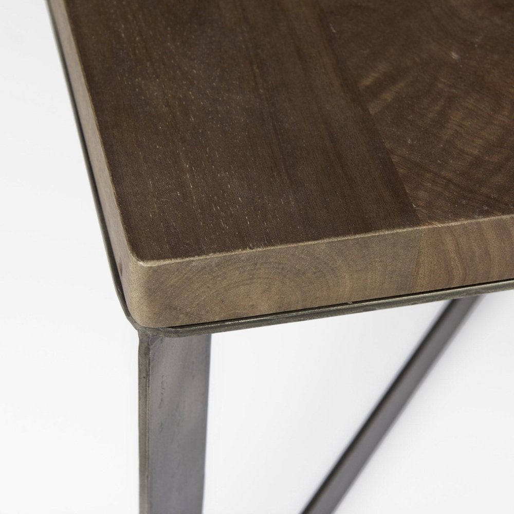 34" Brown Solid Wood And Iron Square Coffee Table