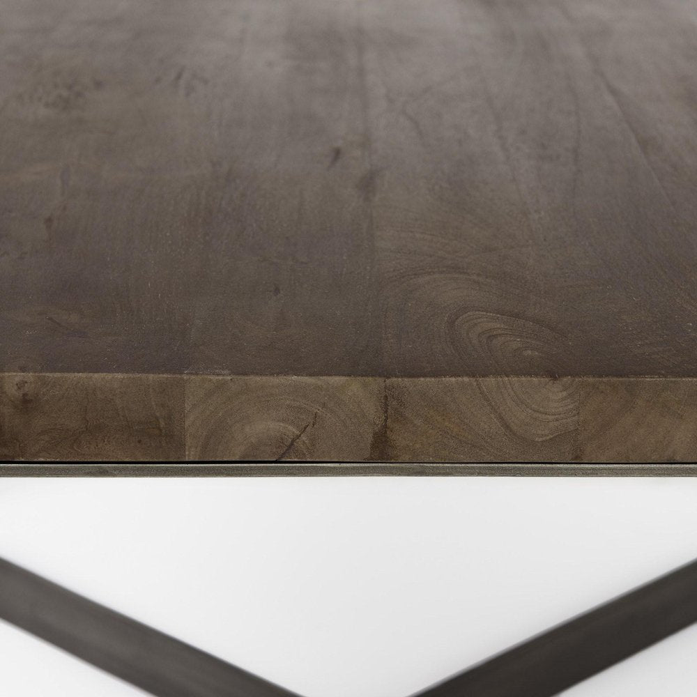 34" Brown Solid Wood and Metal Square Coffee Table