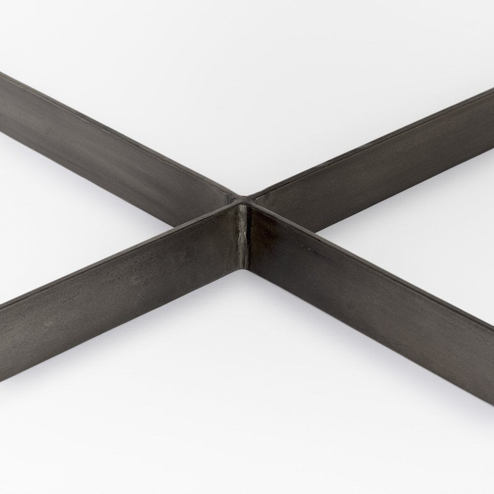 34" Brown Solid Wood And Iron Square Coffee Table