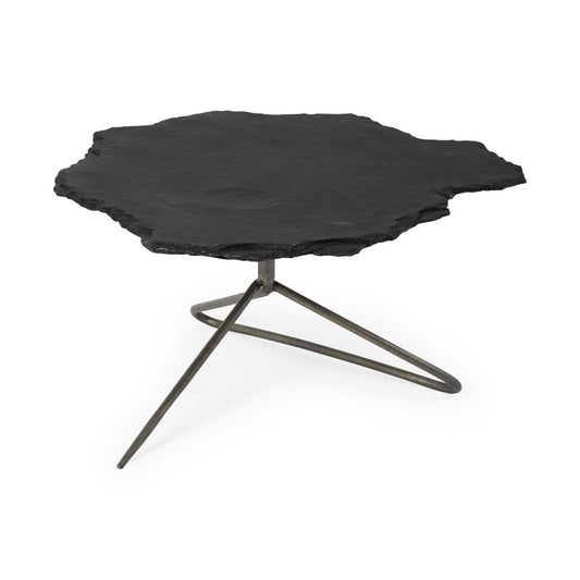 33" Black Wood and Metal Round Pedestal Coffee Table