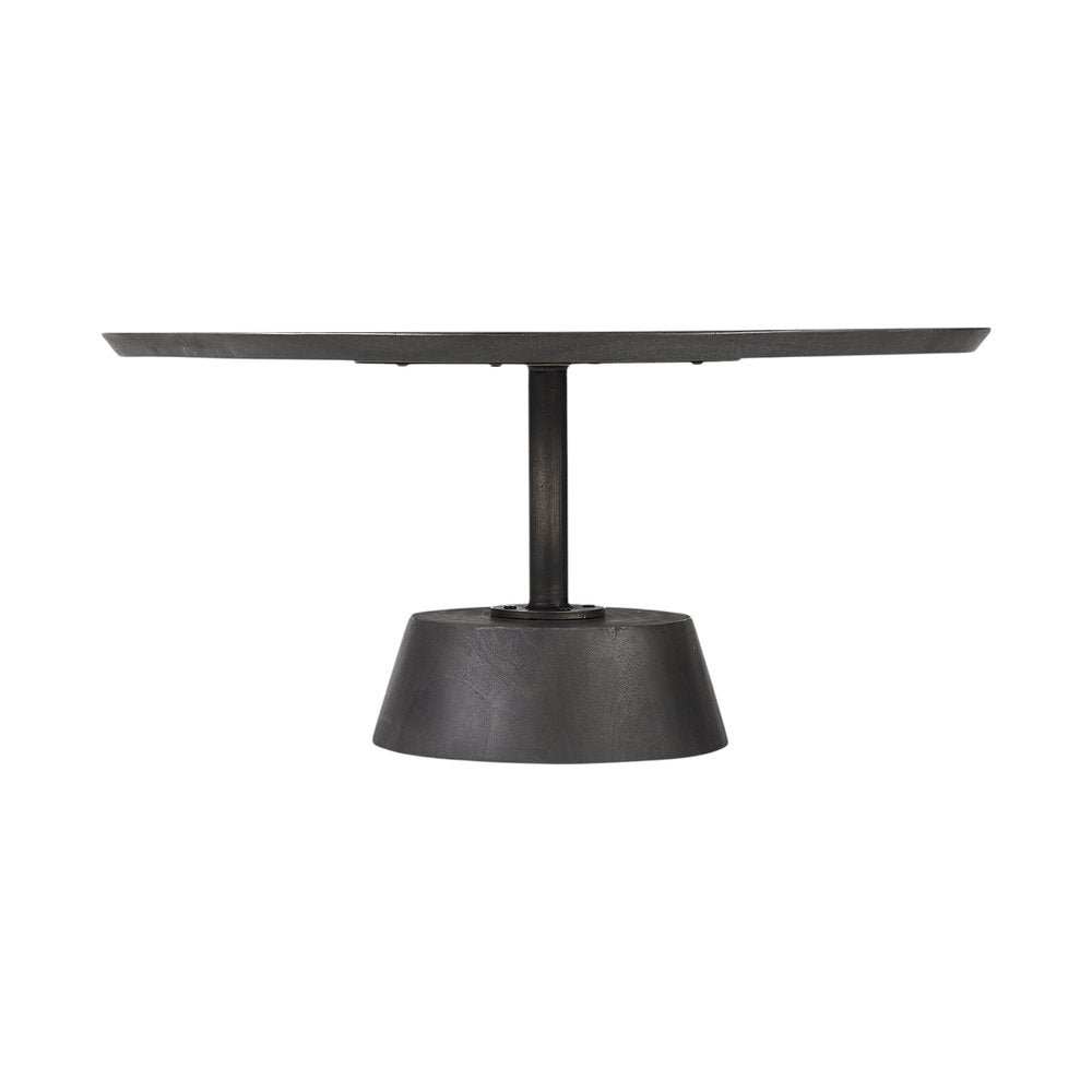 32" Dark Brown and Black Solid Wood and Iron Round Pedestal Coffee Table