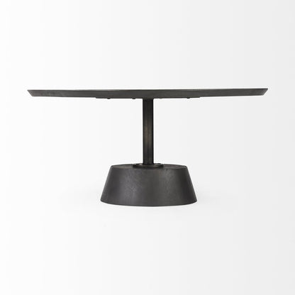 32" Dark Brown and Black Solid Wood and Iron Round Pedestal Coffee Table