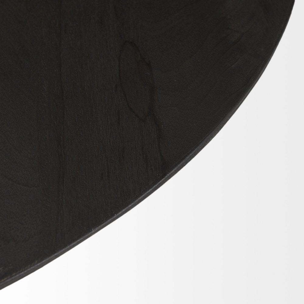 32" Dark Brown and Black Solid Wood and Iron Round Pedestal Coffee Table