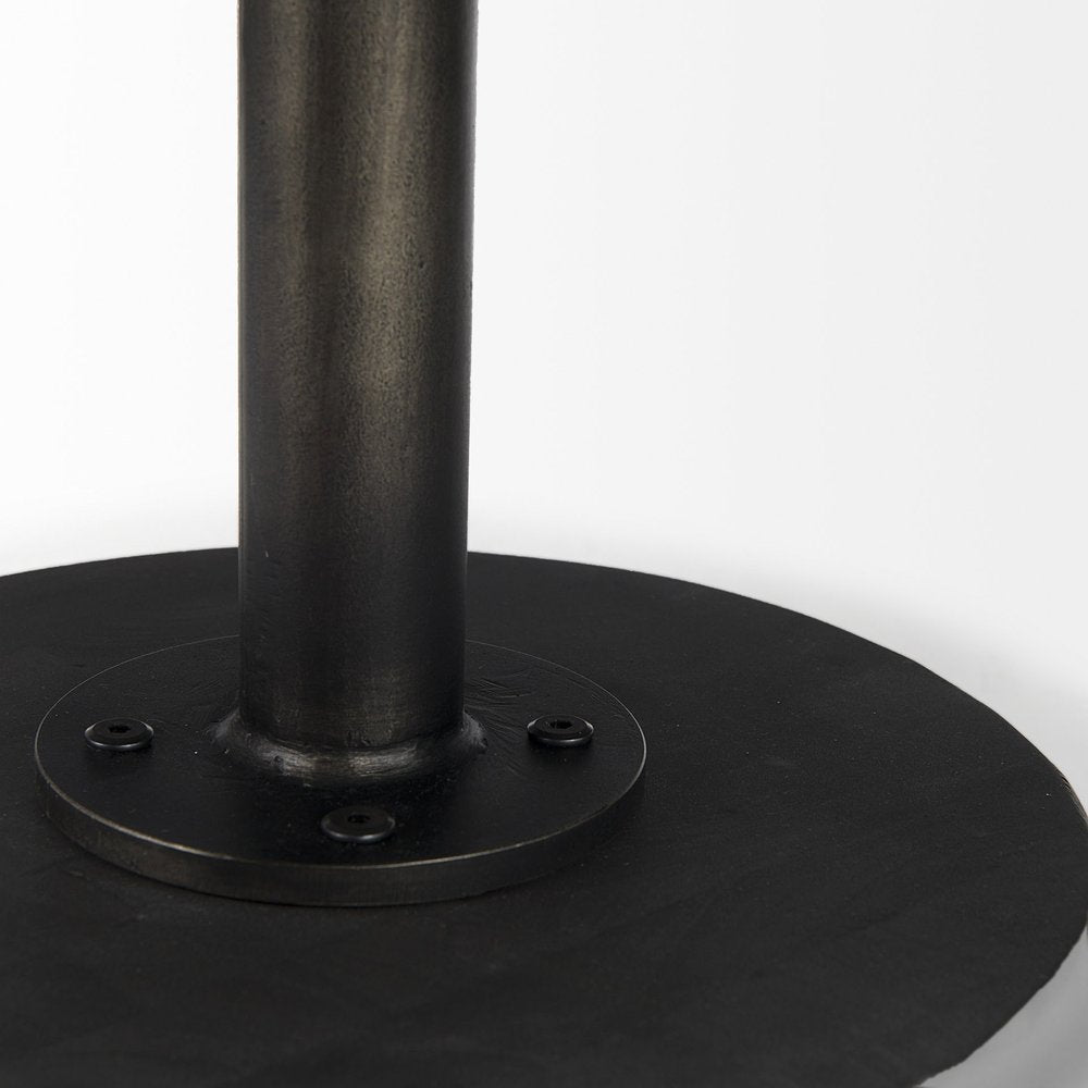 32" Dark Brown and Black Solid Wood and Iron Round Pedestal Coffee Table