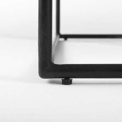 36" White and Black Genuine Marble and Metal Square Frame Coffee Table