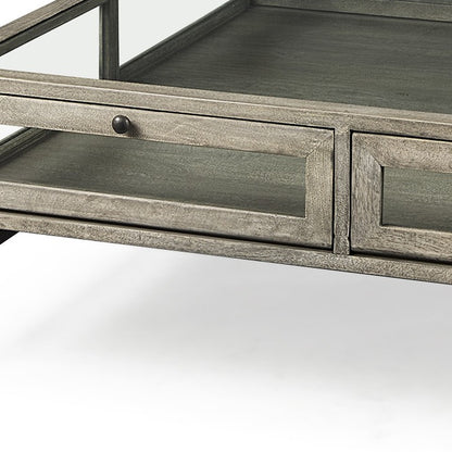 42" Gray And Black Glass And Metal Square Coffee Table With Shelf