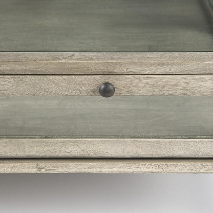 42" Gray and Black Glass and Metal Square Coffee Table With Shelf