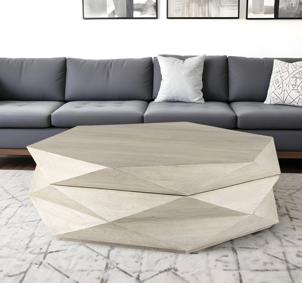 48" Natural Solid Wood Hexagon Lift Top Solid Coffee Table