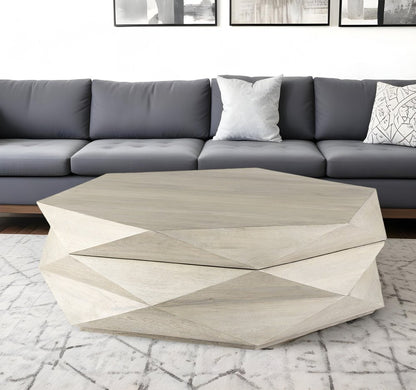 48" Natural Solid Wood Hexagon Lift Top Solid Coffee Table