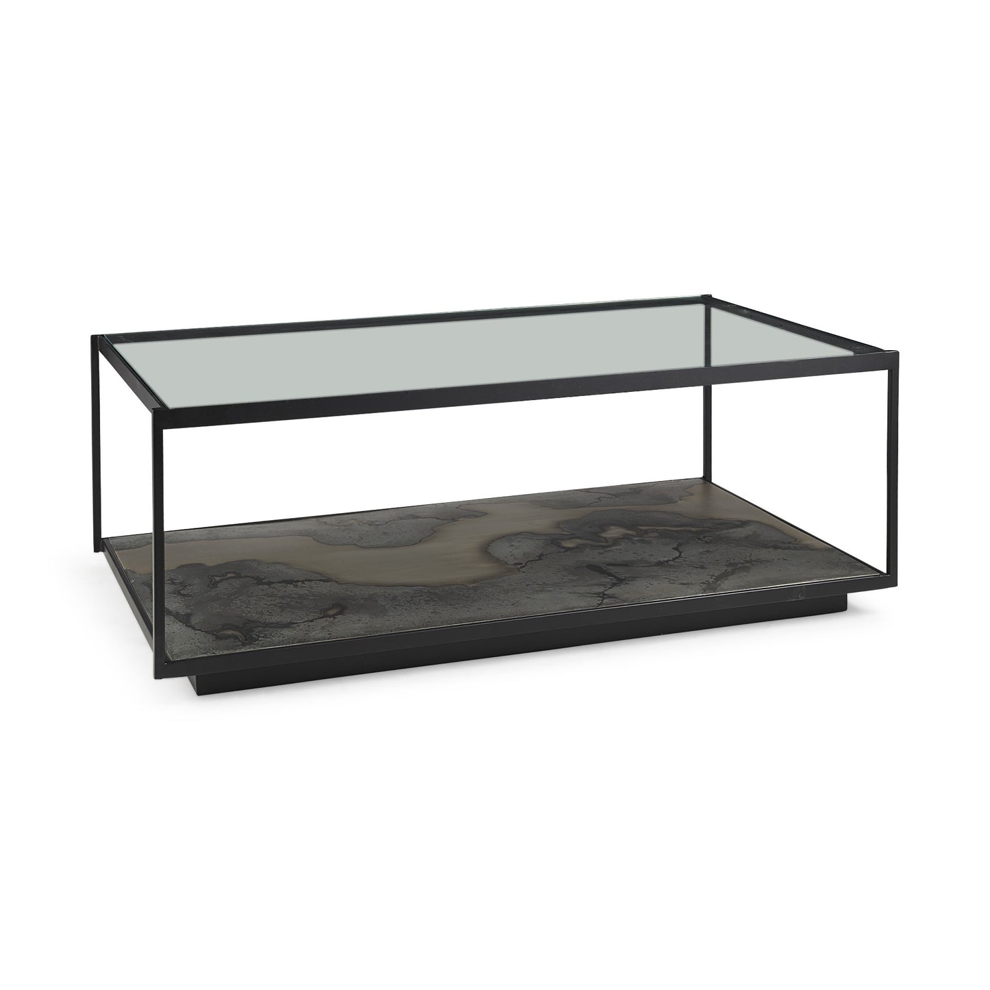 48" Clear And Black Glass Coffee Table With Shelf