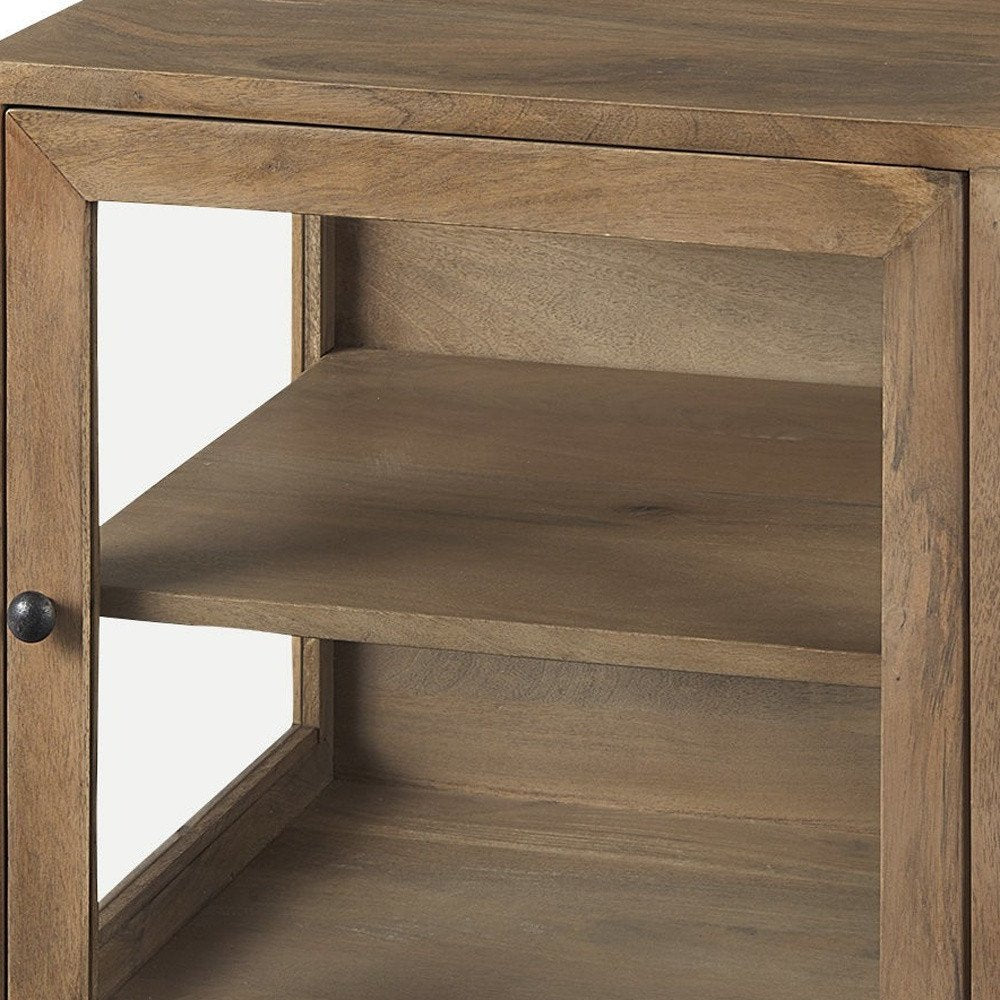 20" Natural And Black Solid Wood And Iron Display Cabinet With Single Door