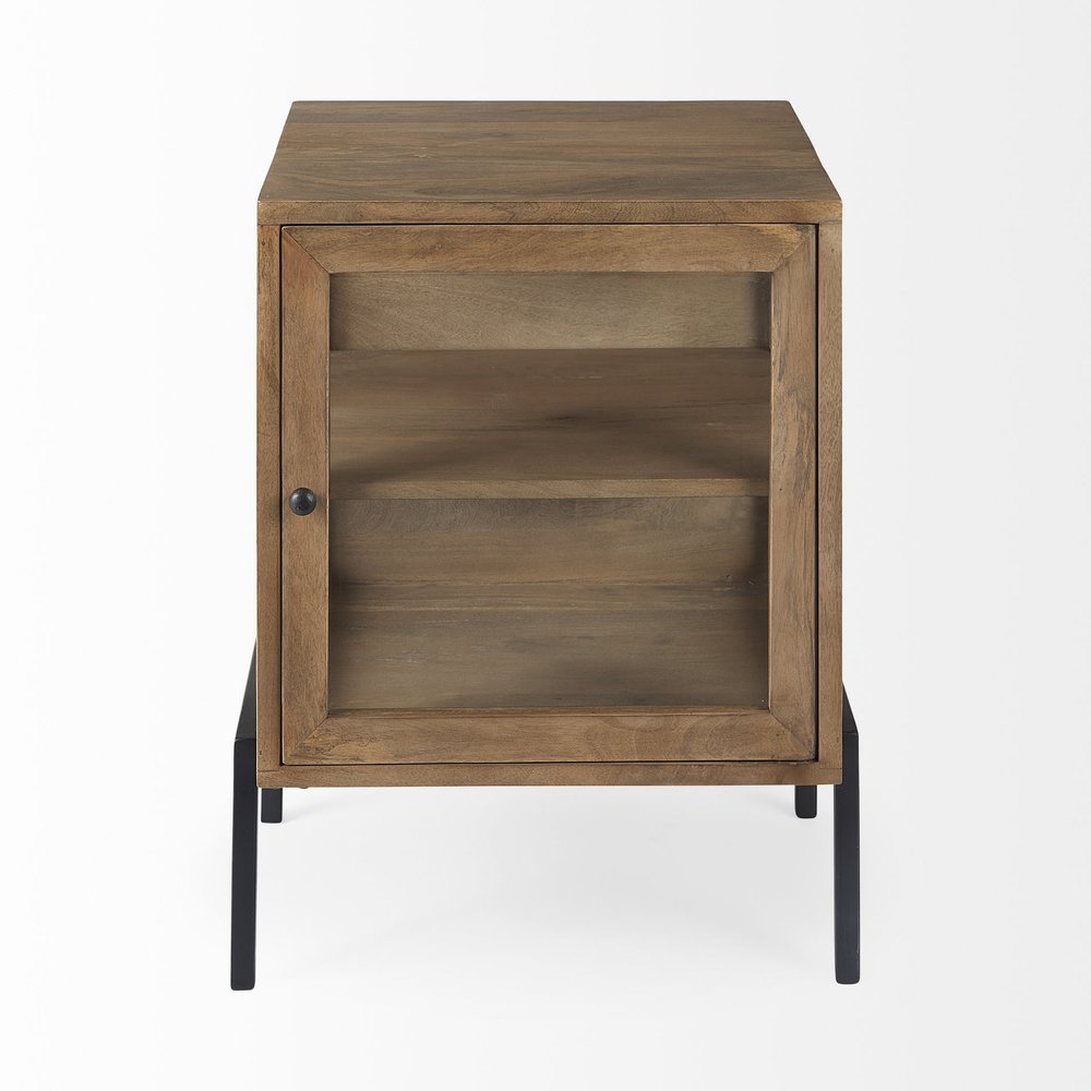 20" Natural And Black Solid Wood And Iron Display Cabinet With Single Door
