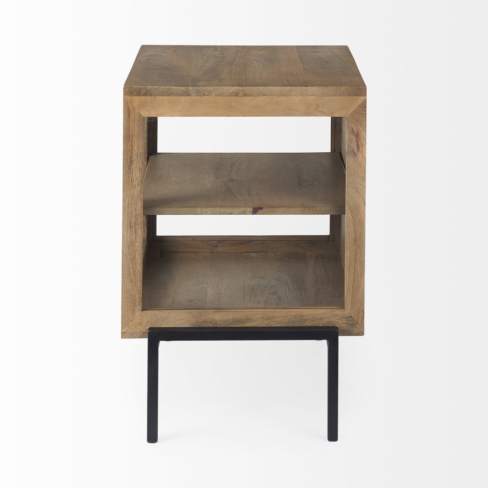 20" Natural And Black Solid Wood And Iron Display Cabinet With Single Door