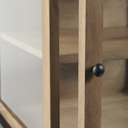 20" Natural And Black Solid Wood And Iron Display Cabinet With Single Door