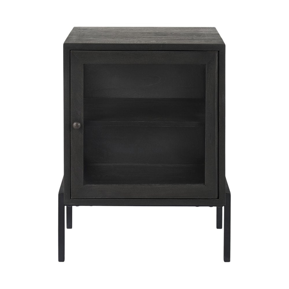20" Black Solid Wood And Iron Display Cabinet With Single Door