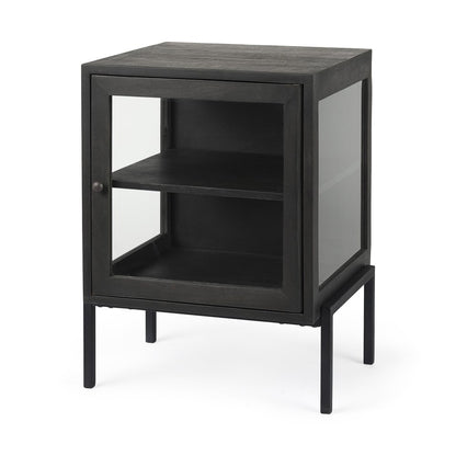 20" Black Solid Wood And Iron Display Cabinet With Single Door