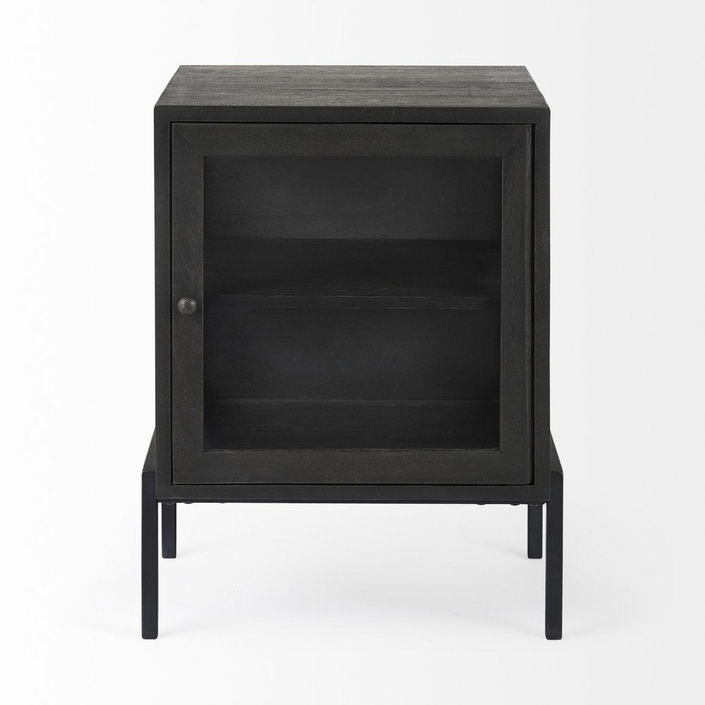 20" Black Solid Wood And Iron Display Cabinet With Single Door