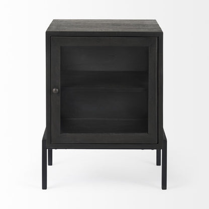 20" Black Solid Wood And Iron Display Cabinet With Single Door