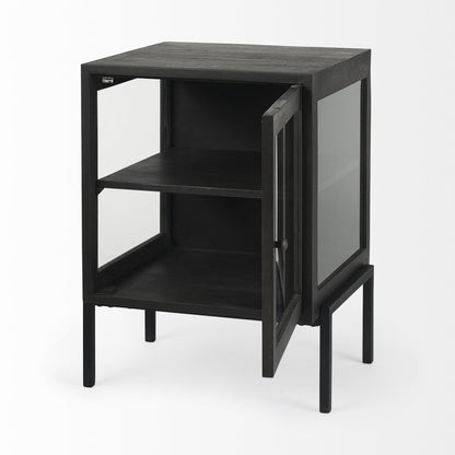 20" Black Solid Wood And Iron Display Cabinet With Single Door