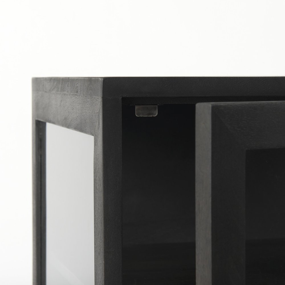 20" Black Solid Wood And Iron Display Cabinet With Single Door