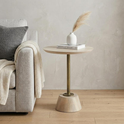 24" Beige Solid and Manufactured Wood Round End Table