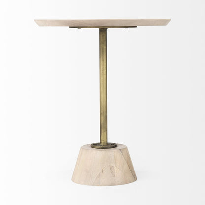 24" Natural And Gold Solid Wood And Iron Round Pedestal End Table