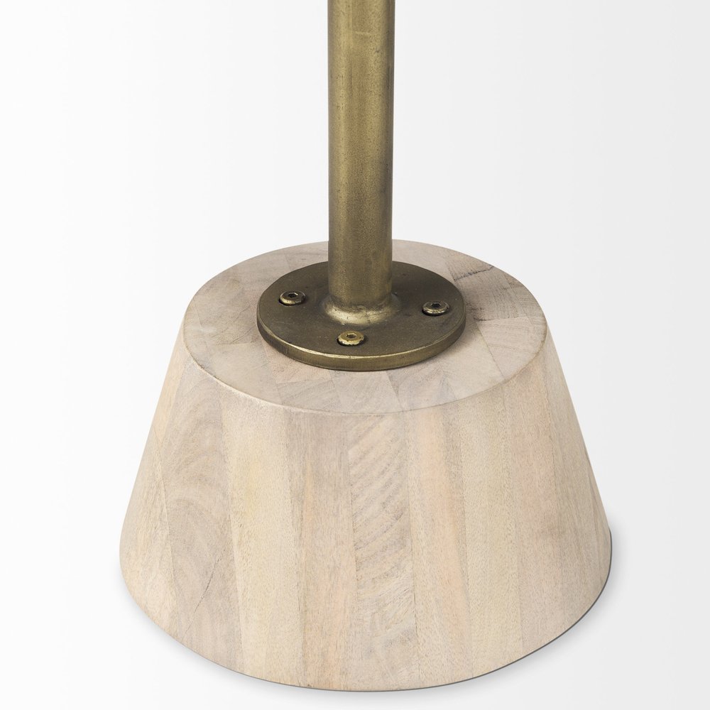 24" Natural And Gold Solid Wood And Iron Round Pedestal End Table