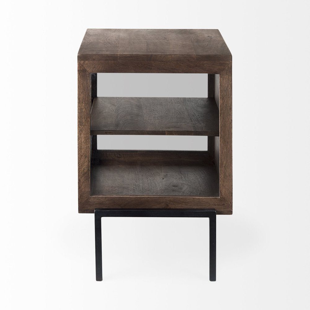 20" Dark Brown And Black Solid Wood And Iron Display Cabinet With Single Door