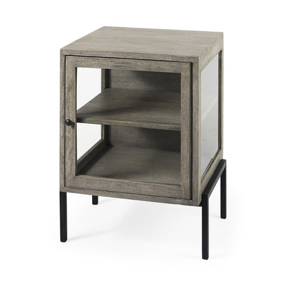 20" Dark Gray And Black Solid Wood And Iron Display Cabinet With Single Door
